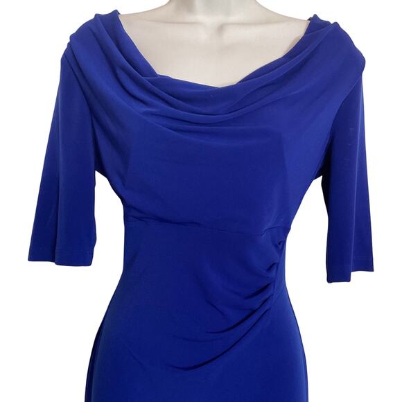 Connected Blue Cowl Neck Drape Sheath Party Dress 4 - Picture 2 of 7